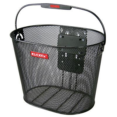 KLICKFIX 16L BLACK HONEYCOMB STEEL FRONT BASKET WITH HANDLE FIXING ON HANGER (36x27x25cm) WITH PLASTIC PLATE (SUPPLIED WITHOUT FIXING)