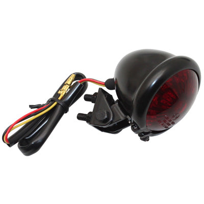 FEU ARRIERE 50 A BOITE-MOTO ROND ACIER ROUGE-NOIR A LEDS AVEC STOP + FEU DE POSITION (8 LEDS ROUGES) (HOMOLOGUE CE)  -REPLAY-