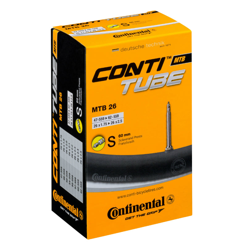 BICYCLE AIR TUBE 26 x 1.75-2.50 CONTINENTAL VALVE PRESTA REMOVABLE SHELL 52mm