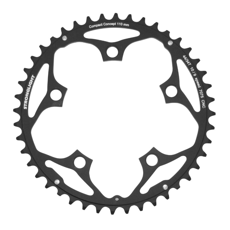 ROAD CHAINRING 5BRA D.110 STRONGLIGHT 44TTS INTERIOR BLACK ALU 7075 TYPE SHIMANO 9-10S.