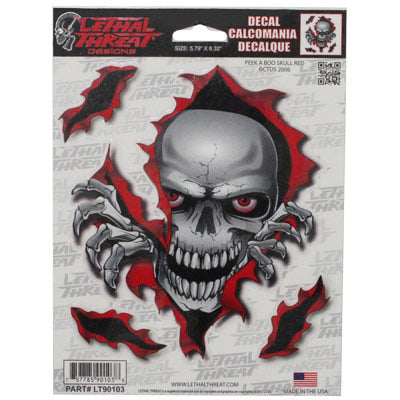 AUTOCOLLANT-STICKER LETHAL THREAT PEEK A BOO SKULL RED (150x200mm) (LT90103)