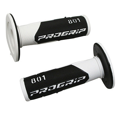 PROGRIP MOTORCYCLE OFF ROAD 801 DOUBLE DENSITY HANDLE COATING WHITE-BLACK BASE CLOSED END 115mm (CROSS-MX) (PAIR)