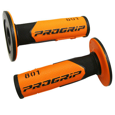 PROGRIP MOTO OFF ROAD 801 GRIP MET DUBBELE DICHTHEID BEDEKEND ZWART-ORANJE BASIS GESLOTEN EINDE 115 mm (CROSS-MX) (PAAR)