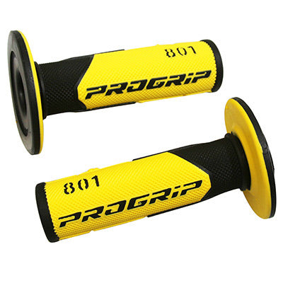 REVETEMENT POIGNEE PROGRIP MOTO OFF ROAD 801 DOUBLE DENSITE BASE NOIR-JAUNE CLOSED END 115mm (CROSS-MX) (PAIRE)