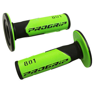 PROGRIP MOTO OFF ROAD 801 GRIP MET DUBBELE DICHTHEID BEDEKKING ZWART-GROEN BASIS GESLOTEN EINDE 115 mm (CROSS-MX) (PAAR)