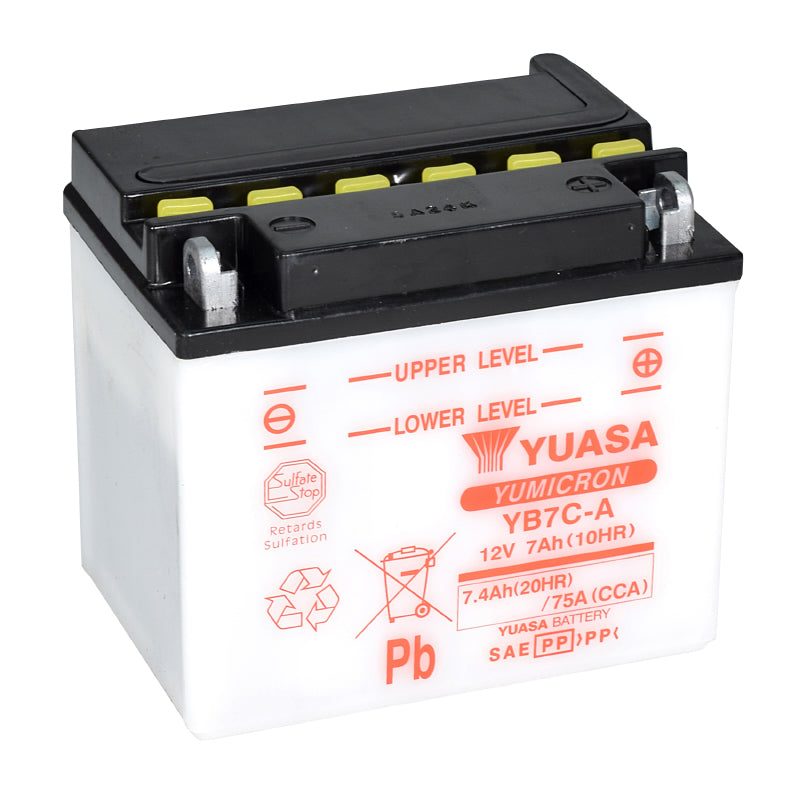 BATTERIE 12V  7 Ah YB7C-A YUASA YUMICRON AVEC ENTRETIEN  (Lg130xL90xH114mm)