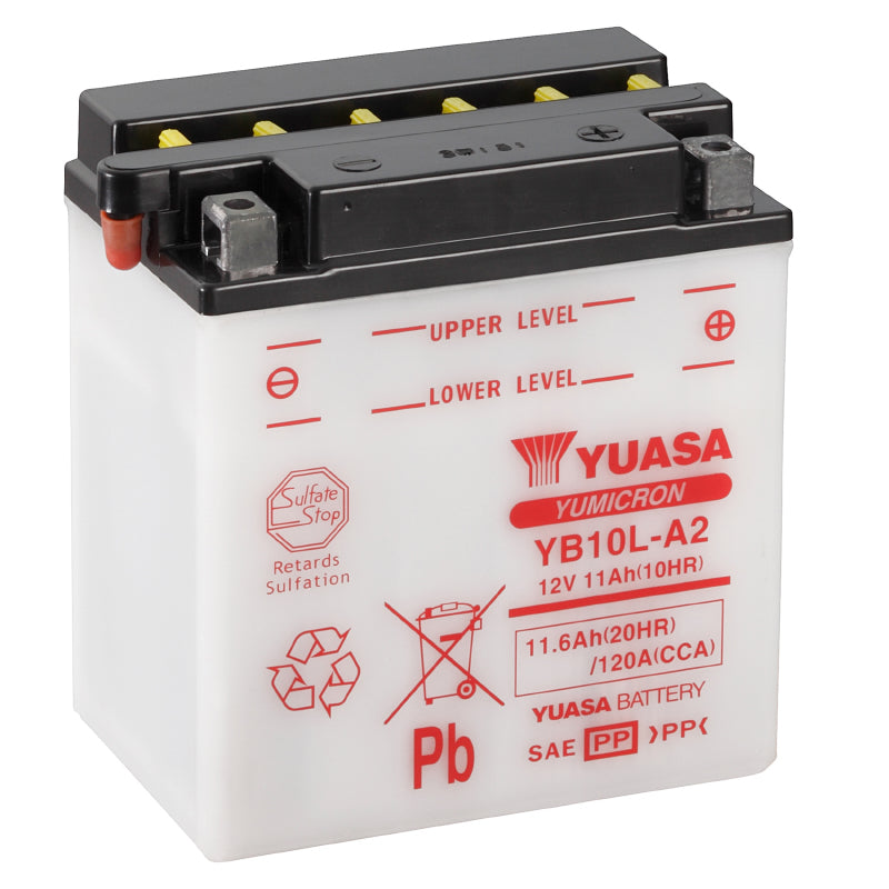 BATTERIE 12V 11 Ah YB10L-A2 YUASA YUMICRON AVEC ENTRETIEN  (Lg135xL90xH145mm)