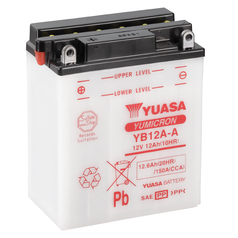 BATTERIE 12V 12 Ah YB12A-A YUASA YUMICRON AVEC ENTRETIEN  (Lg134xL80xH160mm)