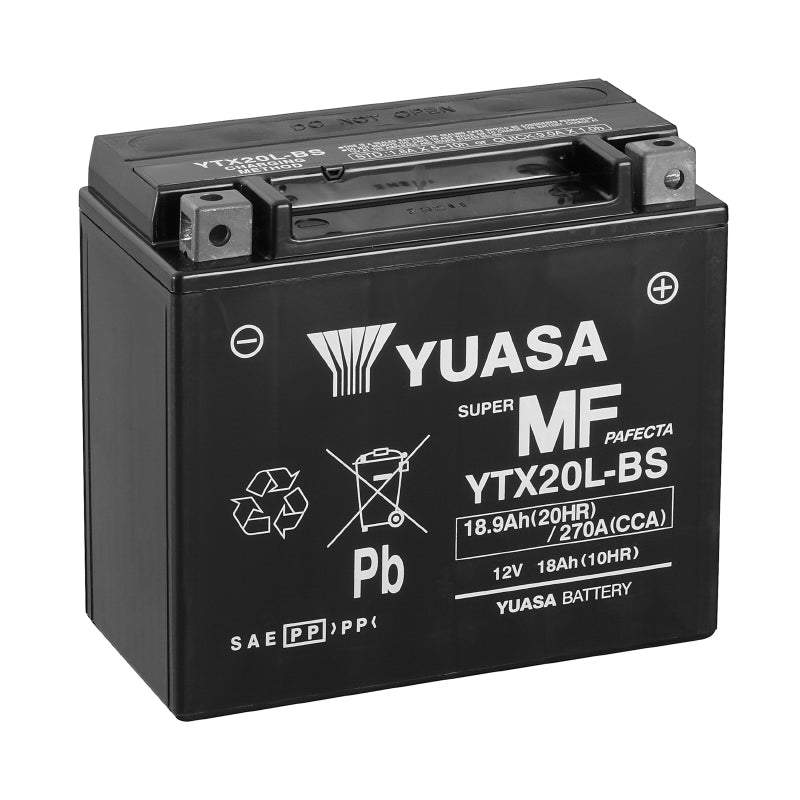 BATTERIE 12V 18 Ah YTX20L-BS YUASA MF SANS ENTRETIEN LIVREE AVEC PACK ACIDE  (Lg175xL87xH155mm)