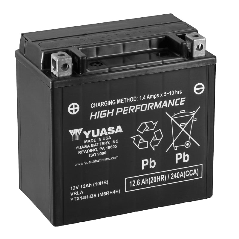 BATTERIE 12V 12 Ah YTX14H-BS YUASA MF SANS ENTRETIEN HAUTE PERFORMANCE AVEC PACK ACIDE  (Lg150xL87xH145mm)