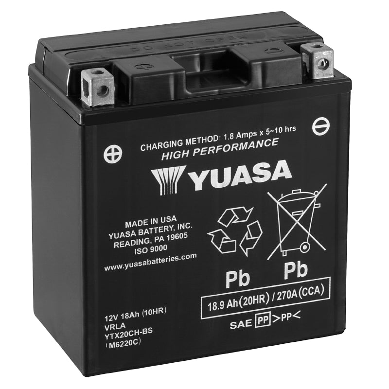 12V 18Ah YTX20CH-BS YUASA MF HIGH PERFORMANCE MAINTENANCE-FREE BATTERY WITH ACID PACK (Lg150xW87xH161mm)