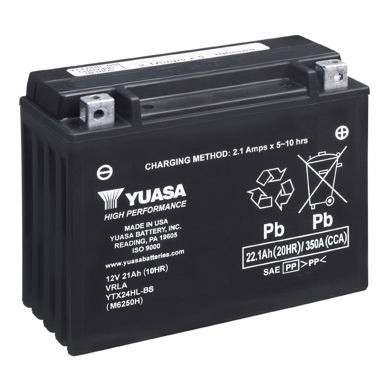 BATTERIE 12V 21 Ah YTX24HL-BS YUASA MF SANS ENTRETIEN HAUTE PERFORMANCE AVEC PACK ACIDE  (Lg205xL87xH162mm)