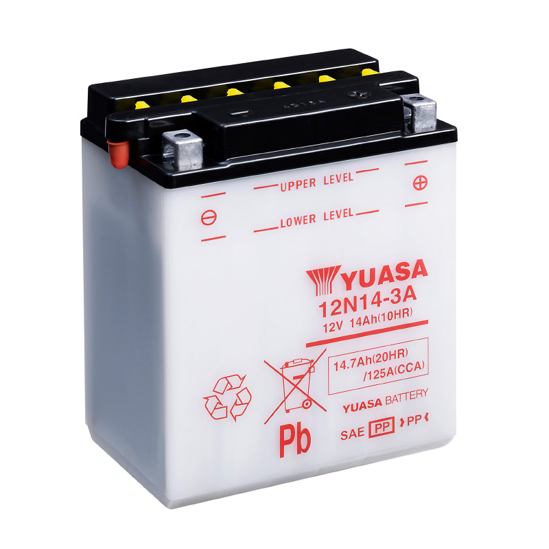 BATTERIE 12V 14 Ah 12N14-3A YUASA CONVENTIONNELLE AVEC ENTRETIEN  (Lg134xL89xH166mm)