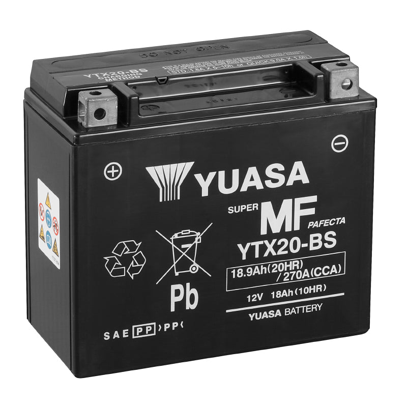 12V 18 Ah YTX20-BS YUASA MF ONDERHOUDSVRIJE ACCU GELEVERD MET ZUURPAKKET (Lg175xL87xH155mm)