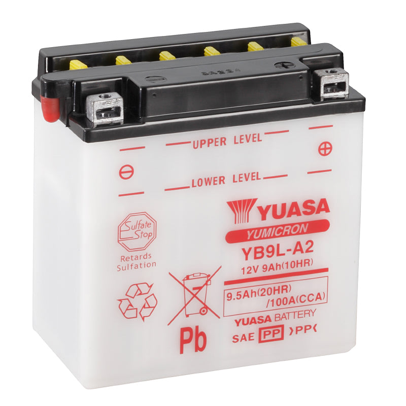 BATTERIE 12V  9 Ah YB9L-A2 YUASA YUMICRON AVEC ENTRETIEN  (Lg135xL75xH139mm)