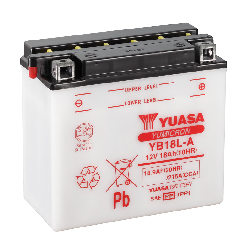 BATTERIE 12V 18 Ah YB18L-A YUASA YUMICRON AVEC ENTRETIEN  (Lg180xL90xH162mm)