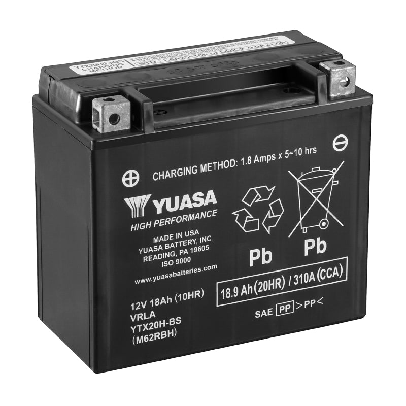 12V 18Ah YTX20H-BS YUASA MF HIGH PERFORMANCE MAINTENANCE-FREE BATTERY WITH ACID PACK (Lg175xW87xH155mm)