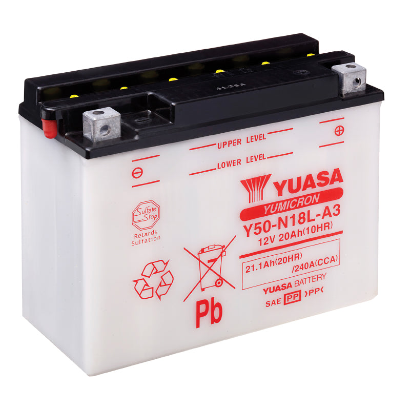 BATTERIE 12V 20 Ah Y50-N18L-A3 YUASA YUMICRON AVEC ENTRETIEN  (Lg205xL90xH162mm)