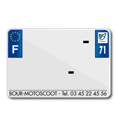 PLAQUE IMMATRICULATION MOTO TIFLEX ALU PREPERCEE 210x145 DEP. 71 AVEC RAISON SOCIALE (VENDU PAR 50)