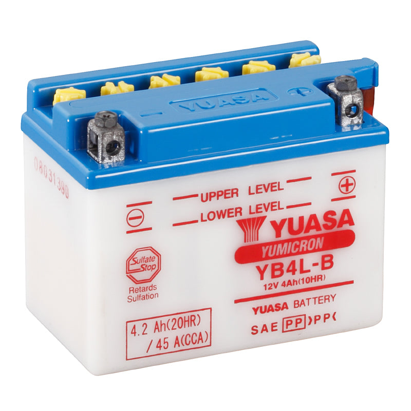 BATTERIE 12V  4 Ah YB4L-B YUASA YUMICRON AVEC ENTRETIEN + LIVRE AVEC PACK ACIDE  (Lg120xL70xH92mm)