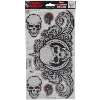 AUTOCOLLANT-STICKER LETHAL THREAT SKULL SWIRL (AVEC PAILLETTES) (150x260mm) (LT44005)