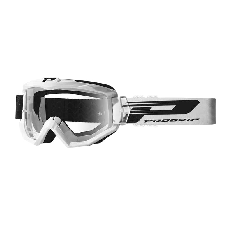 MASQUE-LUNETTES CROSS PROGRIP 3201 TR ATZAKI BLANC ECRAN TRANSPARENT ANTI-RAYURES-ANTI U.V. COMPATIBLE AVEC PORT LUNETTES DE VUE (HOMOLOGUE CE-EN AC-12072 REV.1)