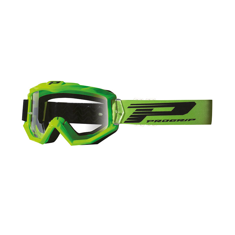 MASQUE-LUNETTES CROSS PROGRIP 3201 TR ATZAKI VERT ECRAN TRANSPARENT ANTI-RAYURES-ANTI U.V. COMPATIBLE AVEC PORT LUNETTES DE VUE (HOMOLOGUE CE-EN AC-12072 REV.1)