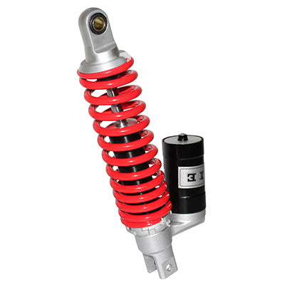 AMORTISSEUR SCOOT REPLAY A GAZ ALU ROUGE DIAM SUPERIEUR 10mm DIAM INFERIEUR M8 (ENTRAXE 300mm)