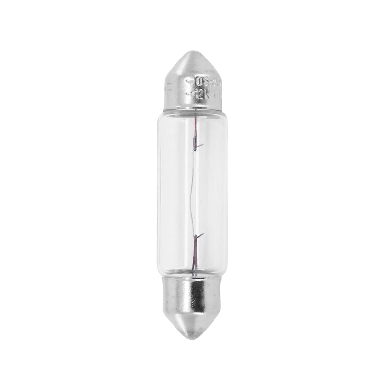 AMPOULE-LAMPE STANDARD 12V 10W CULOT SV8,5-8 (11x40) NORME C10W NAVETTE  BLANC (FEU ARRIERE+STOP) (VENDU A L'UNITE)  -OSRAM-