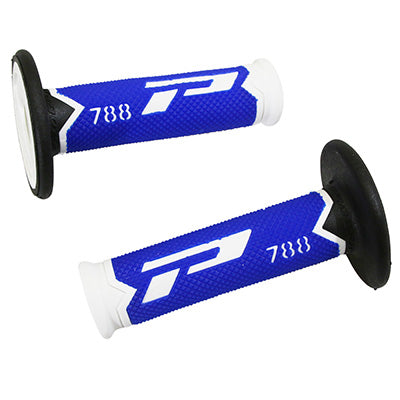 REVETEMENT POIGNEE PROGRIP MOTO OFF ROAD 788 TRIPLE DENSITE BASE BLANC-BLEU-NOIR CLOSED END 115mm (CROSS-MX) (PAIRE)