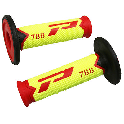 PROGRIP MOTORCYCLE OFF ROAD 788 TRIPLE DENSITY HANDLE COATING SPECIAL EDITION FLUO DESIGN FLUO RED-YELLOW FLUO-BLACK CLOSED END 115mm (CROSS-MX) (PAIR)