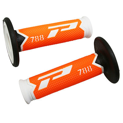 PROGRIP MOTORCYCLE OFF ROAD 788 TRIPLE DENSITY FLUO DESIGN GRIP COATING WHITE-FLUO ORANGE-BLACK CLOSED END 115mm (CROSS-MX) (PAIR)