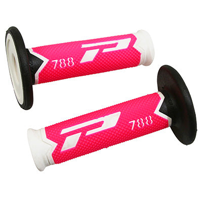 PROGRIP MOTORCYCLE OFF ROAD 788 TRIPLE DENSITY FLUO DESIGN GRIP COATING WHITE-FUCHSIA-BLACK CLOSED END 115mm (CROSS-MX) (PAIR)