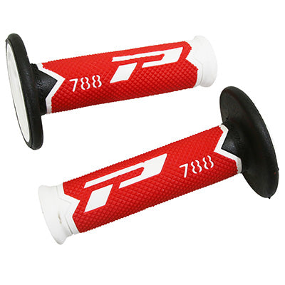 PROGRIP MOTORCYCLE OFF ROAD 788 TRIPLE DENSITY HANDLE COATING WHITE-RED-BLACK BASE CLOSED END 115mm (CROSS-MX) (PAIR)