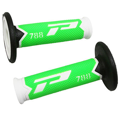 REVETEMENT POIGNEE PROGRIP MOTO OFF ROAD 788 TRIPLE DENSITE FLUO DESIGN BLANC-VERT FLUO-NOIR CLOSED END 115mm (CROSS-MX) (PAIRE)