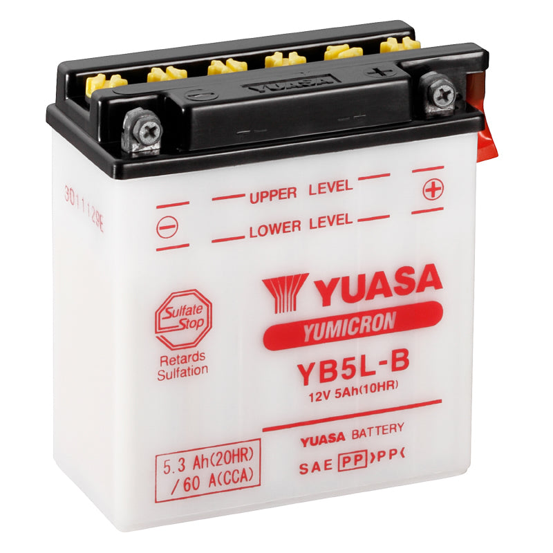 BATTERIE 12V  5 Ah YB5L-B YUASA YUMICRON AVEC ENTRETIEN  (Lg120xL60xH130mm)