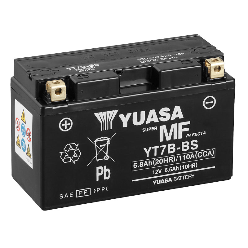 BATTERIE 12V  6,5 Ah YT7B-BS YUASA MF SANS ENTRETIEN LIVREE AVEC PACK ACIDE  (Lg150xL65xH93mm)