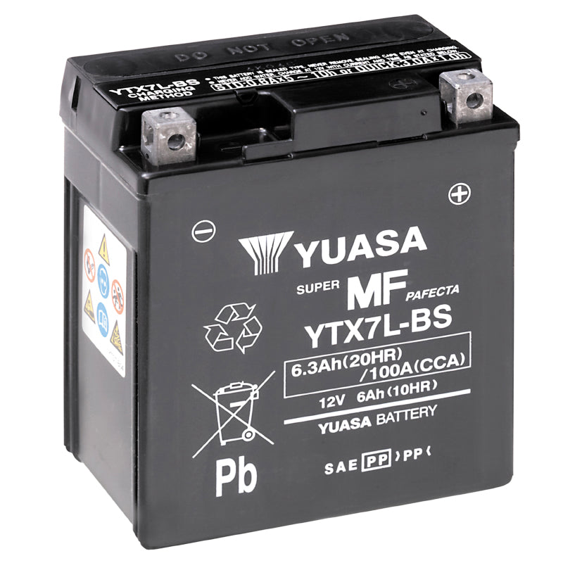 BATTERIE 12V  6 Ah YTX7L-BS YUASA MF SANS ENTRETIEN LIVREE AVEC PACK ACIDE  (Lg114xL71xH131mm)