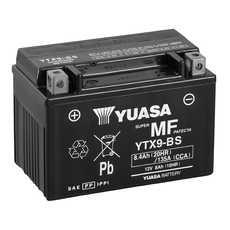 12V 8 Ah YTX9-BS YUASA MF ONDERHOUDSVRIJE ACCU GELEVERD MET ZUURPAKKET (Lg152xL87xH107mm)