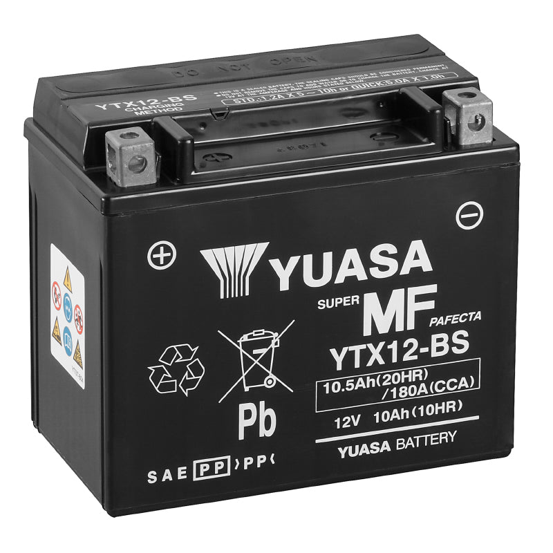 BATTERIE 12V 10 Ah YTX12-BS YUASA MF SANS ENTRETIEN LIVREE AVEC PACK ACIDE  (Lg150xL87xH130mm)