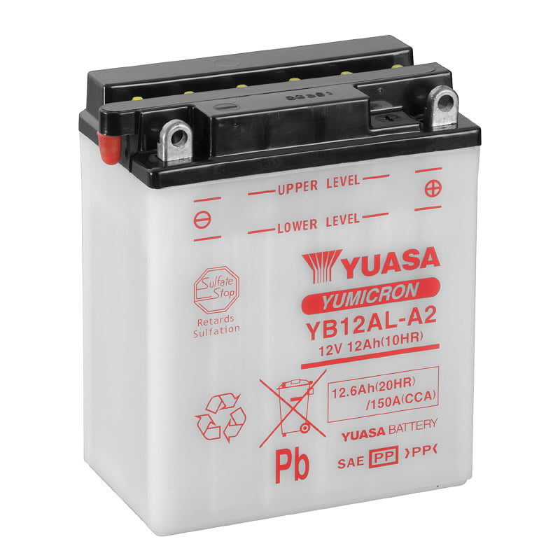 BATTERIE 12V 12 Ah YB12AL-A2 YUASA YUMICRON AVEC ENTRETIEN  (Lg134xL80xH160mm)