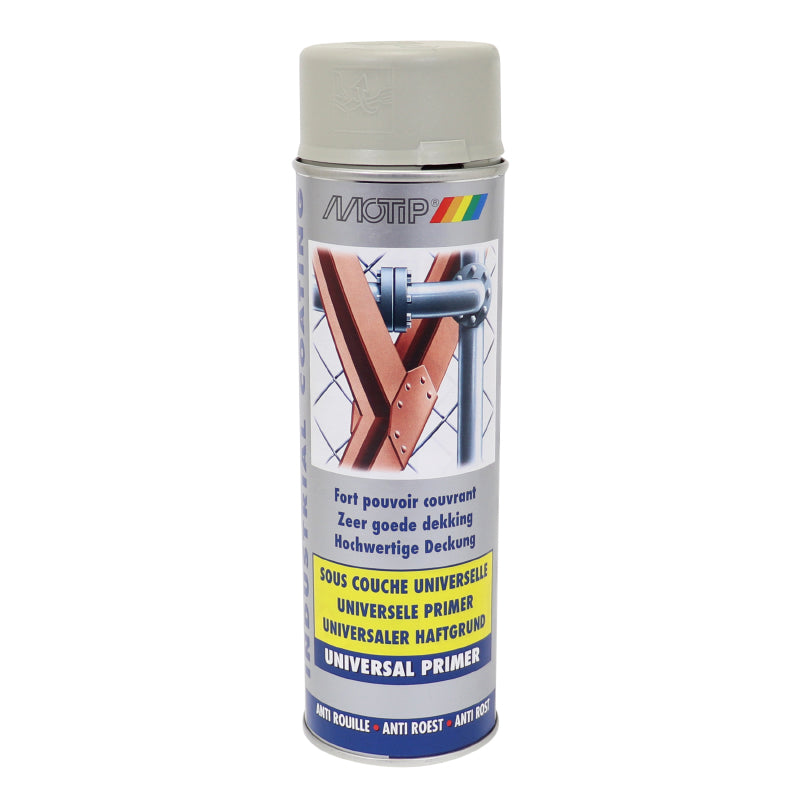 APPRET PEINTURE MOTIP PRIMER INDUSTRIEL UNIVERSEL ANTI-ROUILLE COULEUR SABLE (AEROSOL-BOMBE 500mL) (07303) FORT POUVOIR COUVRANT