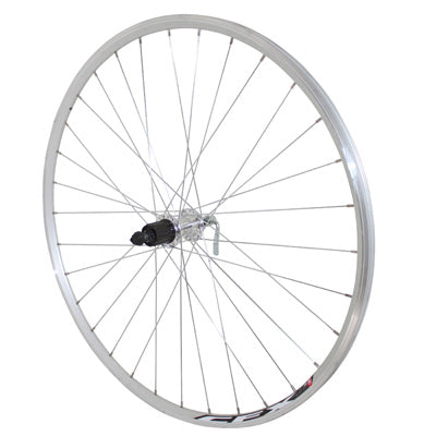 ROAD WHEEL LOCKING SKATE 700 ELAN CFX SILVER REAR ALUMINUM HUB SHIMANO TYPE CASSETTE 10-9-8V 32 GALVA SPOKES 13C RIM