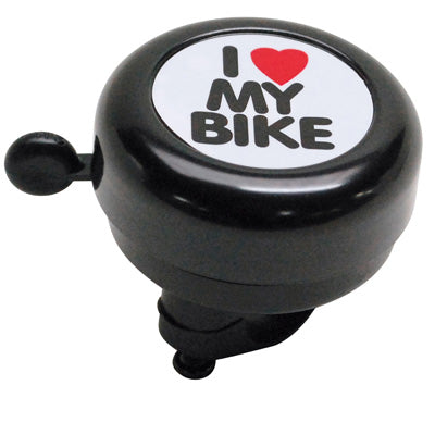 SONNETTE TIMBRE P2R ALU NOIR ''I LOVE MY BIKE'' 55mm (VENDU A L'UNITE)