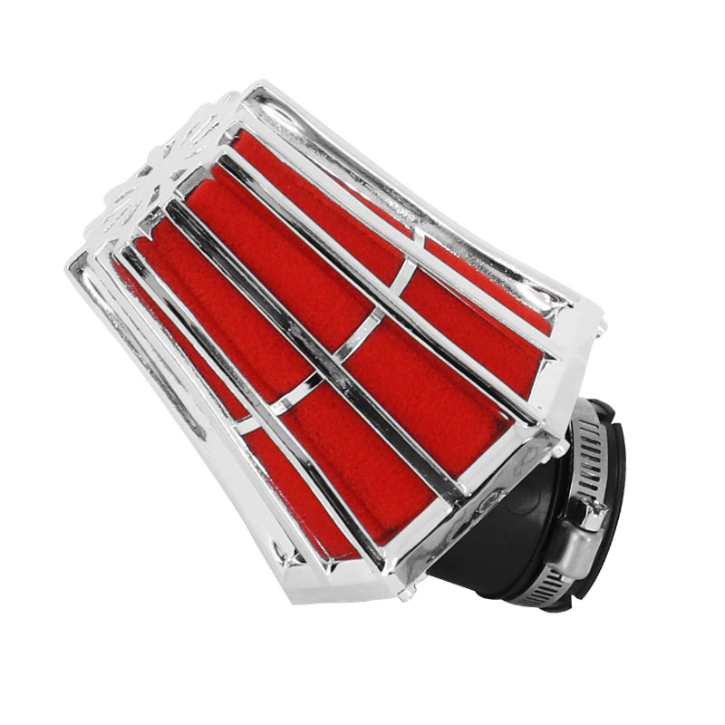 FILTRE A AIR REPLAY HEXAGONAL CHROME MOUSSE ROUGE FIXATION COUDE 45° DIAM 35-28